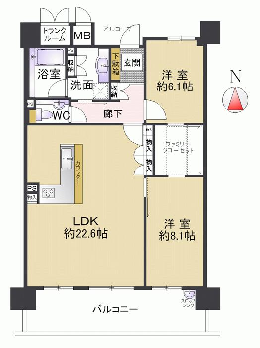 Floor plan. 2LDK + S (storeroom), Price 46,880,000 yen, Occupied area 85.53 sq m , You can effectively use to every nook and corner of the room on the balcony area 14.76 sq m out Paul design. Please have a look great facilities!
