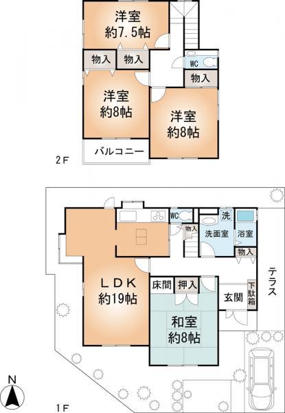 Floor plan. 19,990,000 yen, 4LDK, Land area 189.29 sq m , Building area 125.45 sq m property Floor Plan