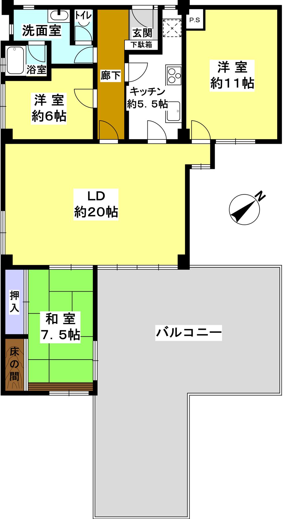 Floor plan. 3LDK, Price 16.8 million yen, The area occupied 115.1 sq m , Balcony area 55.6 sq m