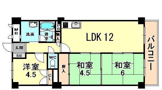Floor plan. 3LDK, Price 8.8 million yen, Occupied area 66.08 sq m , Balcony area 7.17 sq m