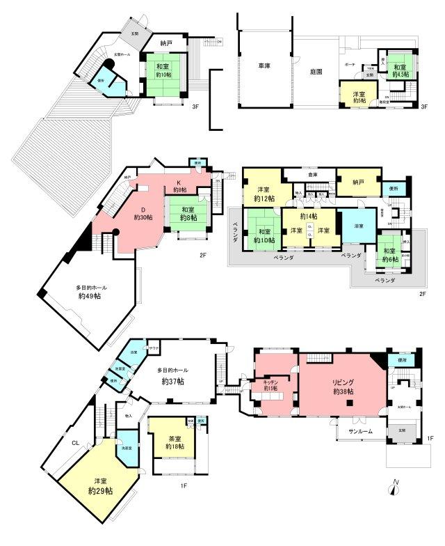 Floor plan. 98 million yen, 6LDK+S, Land area 1005 sq m , Building area 351.46 sq m Floor