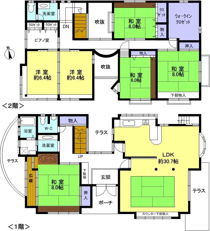 Floor plan. 43,800,000 yen, 6LDK + S (storeroom), Land area 215.83 sq m , Building area 190.95 sq m