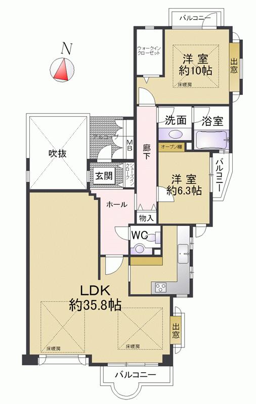 Floor plan. 2LDK, Price 24,800,000 yen, Footprint 116.07 sq m , Balcony area 10.25 sq m
