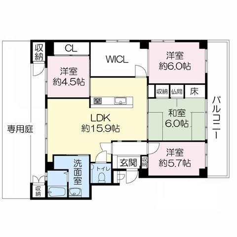 Floor plan. 4LDK + S (storeroom), Price 17.8 million yen, Occupied area 96.71 sq m , Balcony area 23.41 sq m