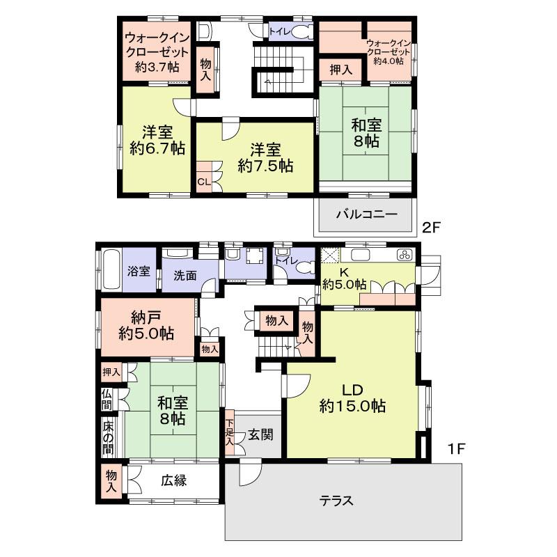 Floor plan. 73,800,000 yen, 4LDK + S (storeroom), Land area 332.19 sq m , Building area 185.23 sq m