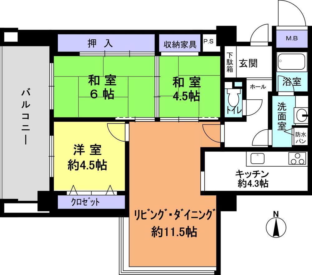 Floor plan. 3LDK, Price 27,900,000 yen, Occupied area 78.58 sq m , Balcony area 12.95 sq m