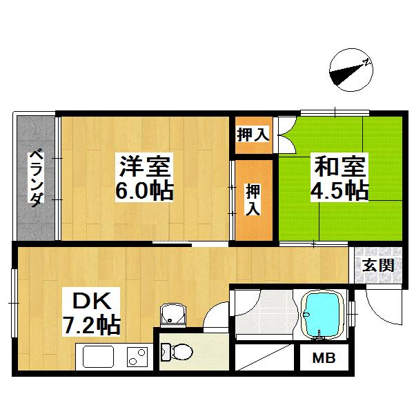 Floor plan. 2DK, Price 8.8 million yen, Occupied area 37.67 sq m