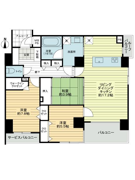 Floor plan. 3LDK, Price 52,800,000 yen, Occupied area 81.38 sq m , Balcony area 6.63 sq m