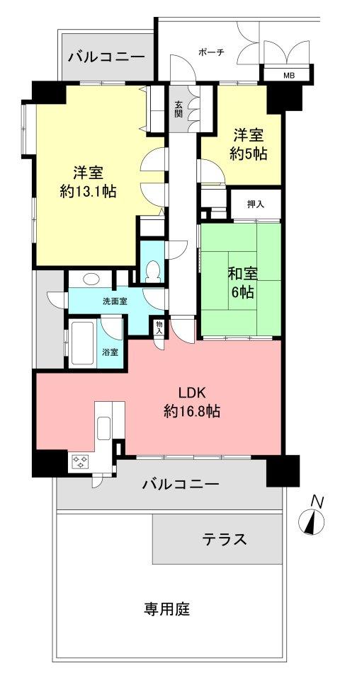 Floor plan. 3LDK, Price 32,500,000 yen, Occupied area 88.06 sq m , Balcony area 16.41 sq m