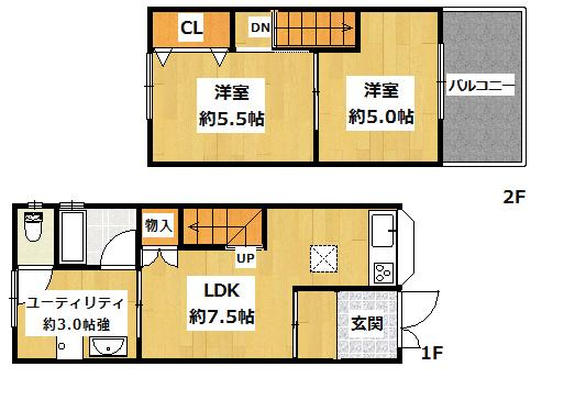 Floor plan. 11.5 million yen, 2LDK, Land area 36.95 sq m , Building area 48.33 sq m
