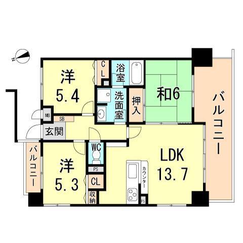 Floor plan. 3LDK, Price 24,800,000 yen, Occupied area 67.84 sq m , Balcony area 16.82 sq m