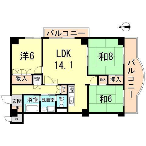 Floor plan. 3LDK, Price 13.8 million yen, Occupied area 78.51 sq m , Balcony area 10.62 sq m