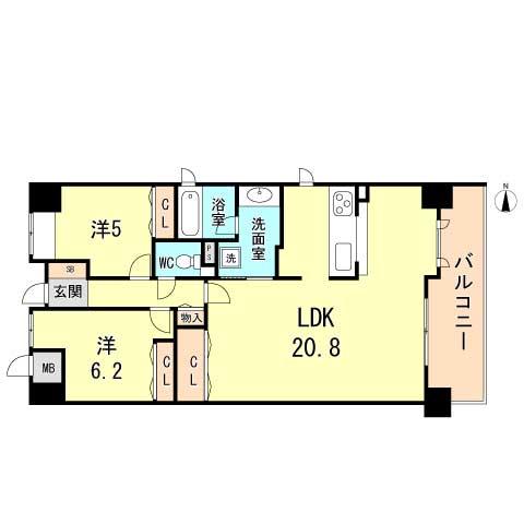 Floor plan. 2LDK, Price 19.7 million yen, Occupied area 72.84 sq m , Balcony area 9.94 sq m