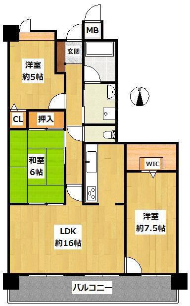 Floor plan. 3LDK, Price 17.8 million yen, Occupied area 78.09 sq m , Balcony area 16.6 sq m