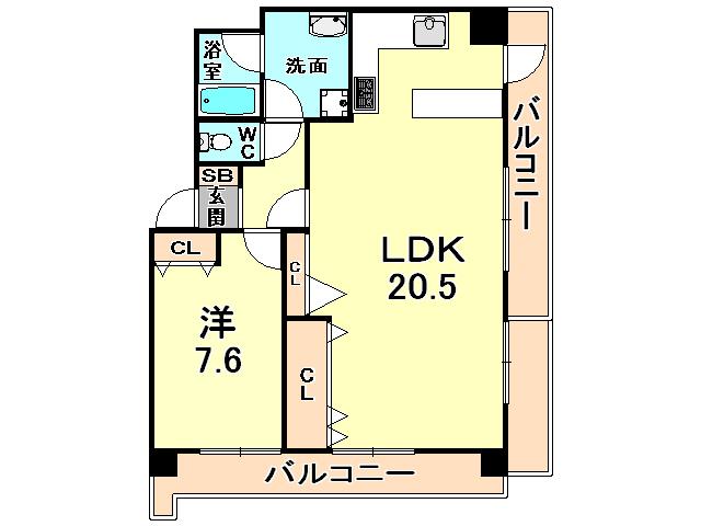 Floor plan. 1LDK, Price 26,800,000 yen, Occupied area 65.97 sq m , Balcony area 26.6 sq m