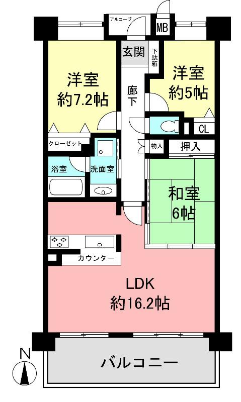 Floor plan. 3LDK, Price 19,800,000 yen, Occupied area 76.14 sq m , Balcony area 13.3 sq m