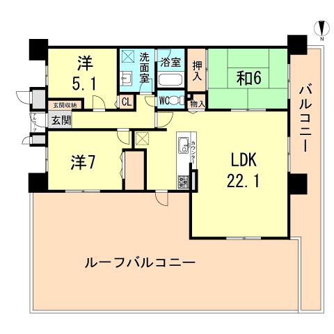 Floor plan. 3LDK, Price 27,800,000 yen, Occupied area 85.05 sq m , Balcony area 22.68 sq m