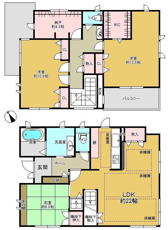 Floor plan. 56,800,000 yen, 3LDK + S (storeroom), Land area 162.64 sq m , Building area 130.26 sq m