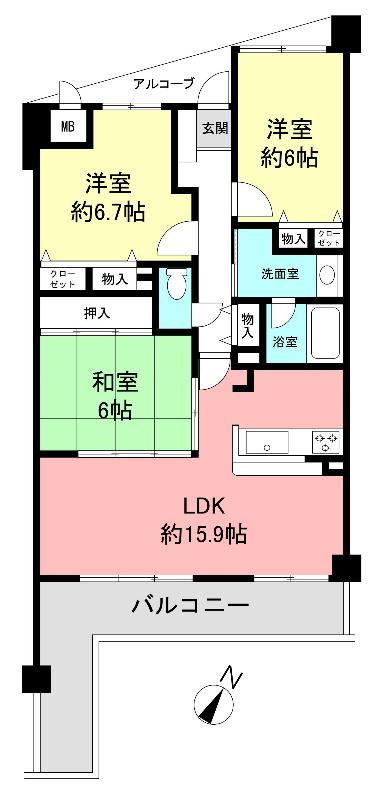 Floor plan. 3LDK, Price 25,800,000 yen, Occupied area 76.31 sq m , Balcony area 13.31 sq m