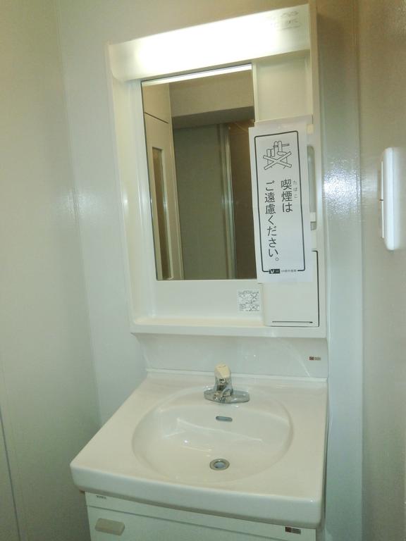 Washroom. Compact vanity with cleanliness