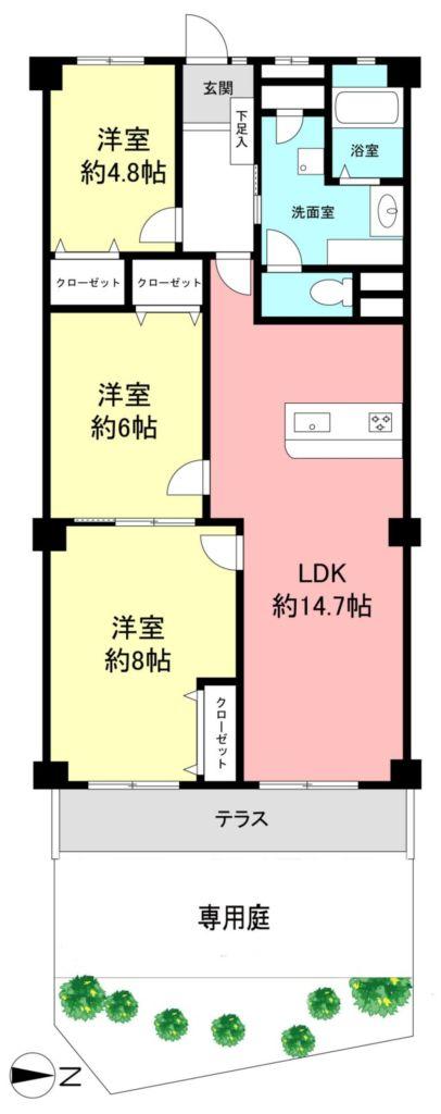 Floor plan. 3LDK, Price 17.8 million yen, Occupied area 76.88 sq m Floor