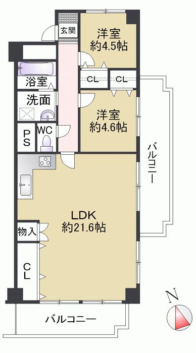 Floor plan. 2LDK, Price 9 million yen, Occupied area 69.96 sq m , Balcony area 17.7 sq m LDK are spacious. Southwest Corner Room ・ Yang per order of 8 floor ・ Ventilation is good