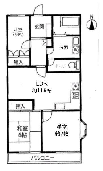 Floor plan. 3LDK, Price 17.7 million yen, Occupied area 57.98 sq m , Balcony area 2.5 sq m