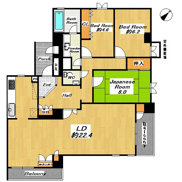 Floor plan. 3LDK, Price 31 million yen, Footprint 107.02 sq m , Balcony area 8.85 sq m