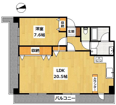 Floor plan. 1LDK, Price 26,800,000 yen, Occupied area 65.97 sq m , Balcony area 26.6 sq m