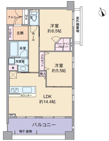 Floor plan. 2LDK, Price 21,800,000 yen, Occupied area 60.53 sq m , Balcony area 11.78 sq m