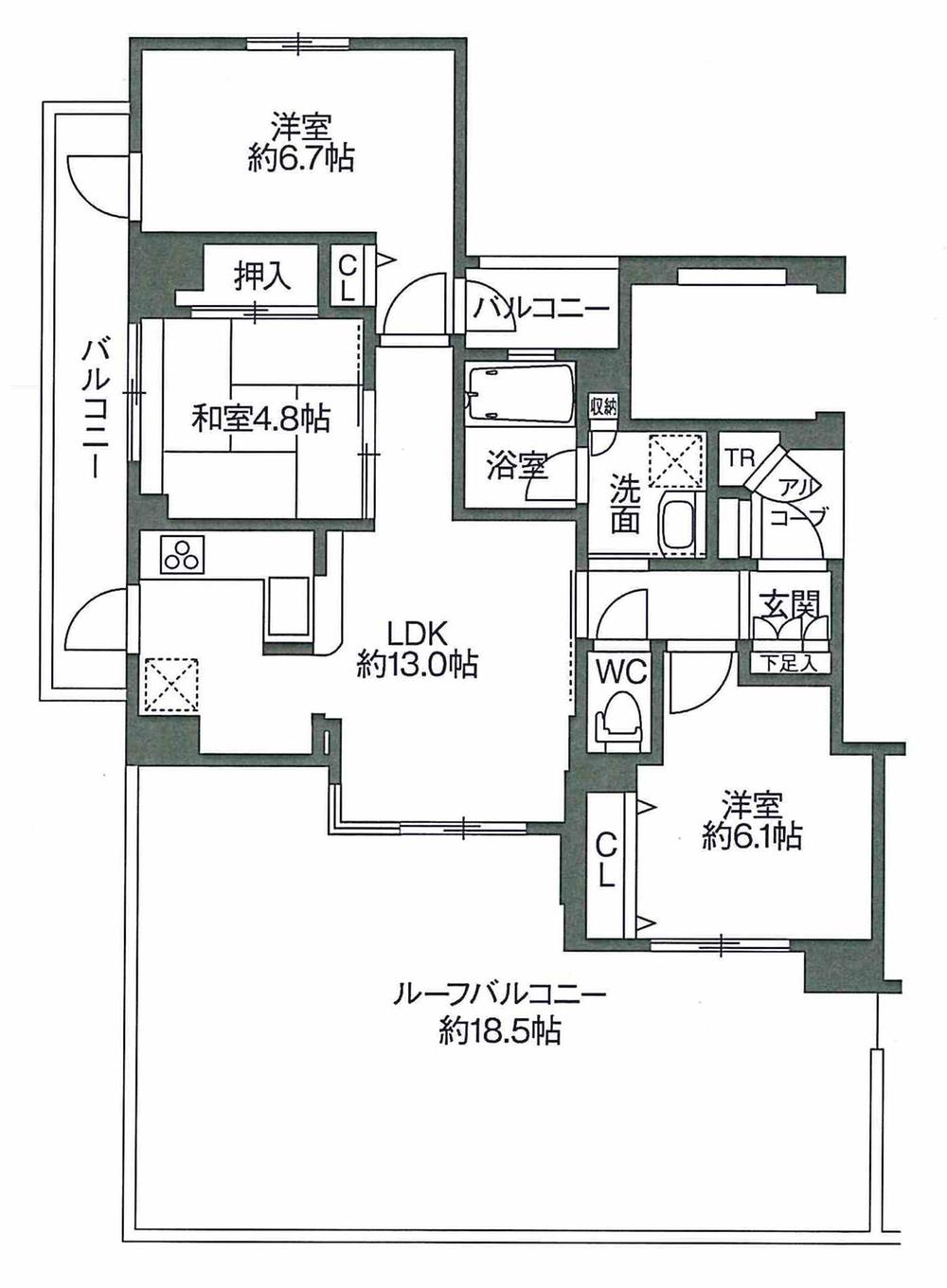 Floor plan. 3LDK, Price 24,800,000 yen, Footprint 66.4 sq m , Balcony area 52.54 sq m square room