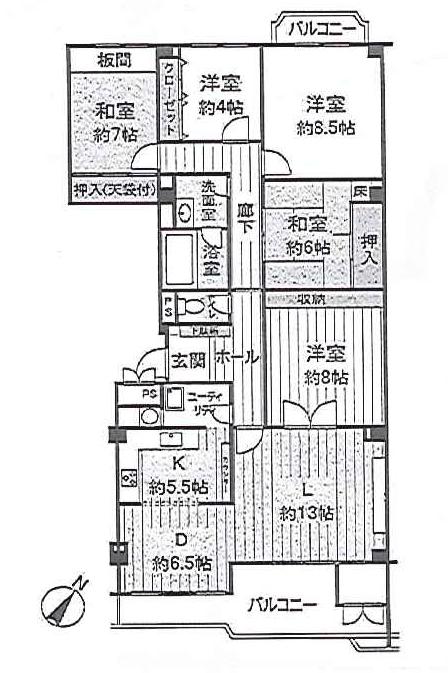 Floor plan. 5LDK, Price 27,800,000 yen, Footprint 147.76 sq m , Balcony area 16.22 sq m