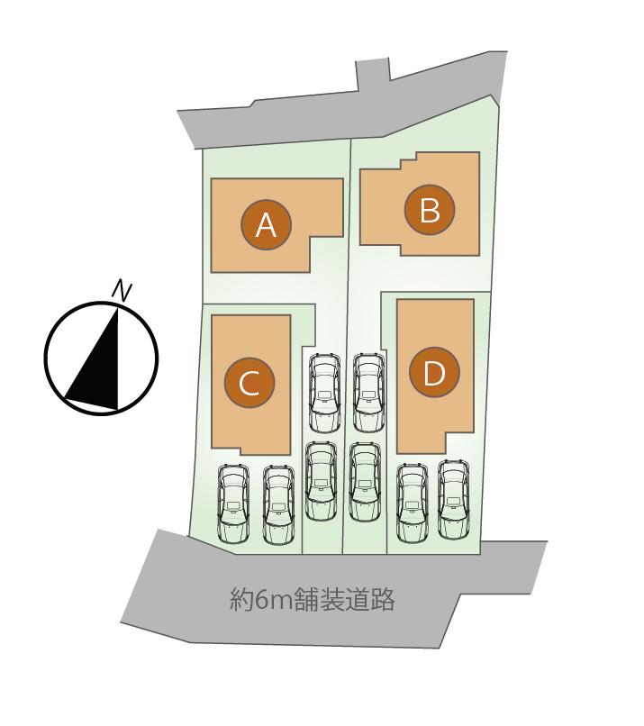 The entire compartment Figure. All four House, There are south-facing two-compartment. All mansion parking space two. 