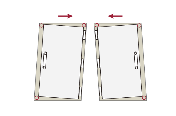earthquake ・ Disaster-prevention measures.  [Tai Sin door frame] When a large earthquake has occurred event, As the frame of the entrance door is easy to open and close the door be modified, Clearance (gap) is provided between the frame and the front door, Tai Sin entrance door frame has been adopted ※ Correspondence in the range of a defined amount of deformation in the JIS (conceptual diagram)