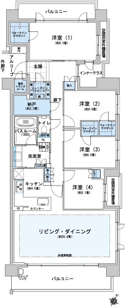 Floor: 4LDK + SIC + 3WIC + storeroom, occupied area: 121.74 sq m, Price: 85.6 million yen