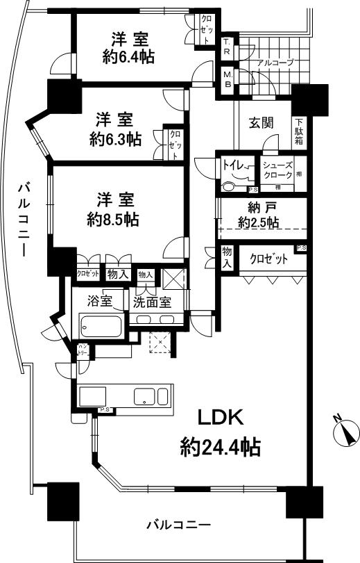 Floor plan. 3LDK + S (storeroom), Price 45 million yen, Footprint 111.07 sq m , Balcony area 39.98 sq m LDK about 24 Pledge 10 Kaikaku is room. Osaka Bay, Rokko is visible. Views will be taken from all the living room.