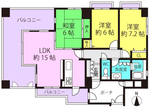 Floor plan. 3LDK, Price 31,800,000 yen, Occupied area 75.55 sq m , Balcony area 26.85 sq m
