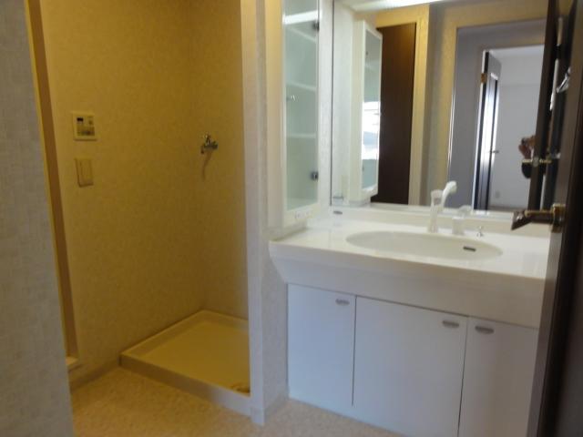 Wash basin, toilet. Washbasin with shower