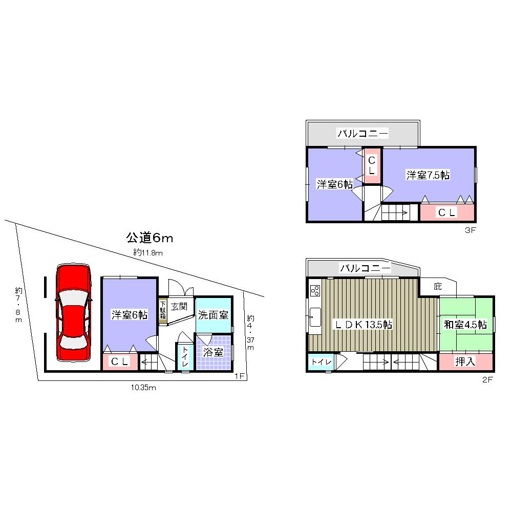 Floor plan. 37,800,000 yen, 4LDK, Land area 63.6 sq m , Building area 106.77 sq m