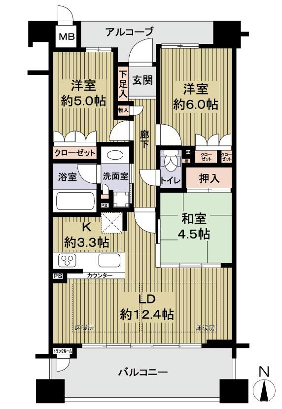 Floor plan. 3LDK, Price 27,800,000 yen, Occupied area 68.69 sq m , Balcony area 12.66 sq m