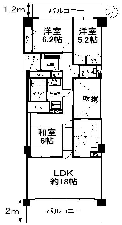 Floor plan. 3LDK, Price 25,500,000 yen, Occupied area 87.27 sq m , Balcony area 19.83 sq m