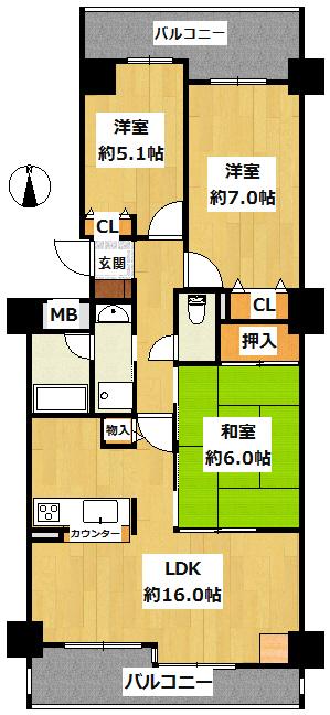 Floor plan. 3LDK, Price 19,800,000 yen, Occupied area 74.13 sq m , Balcony area 18.23 sq m