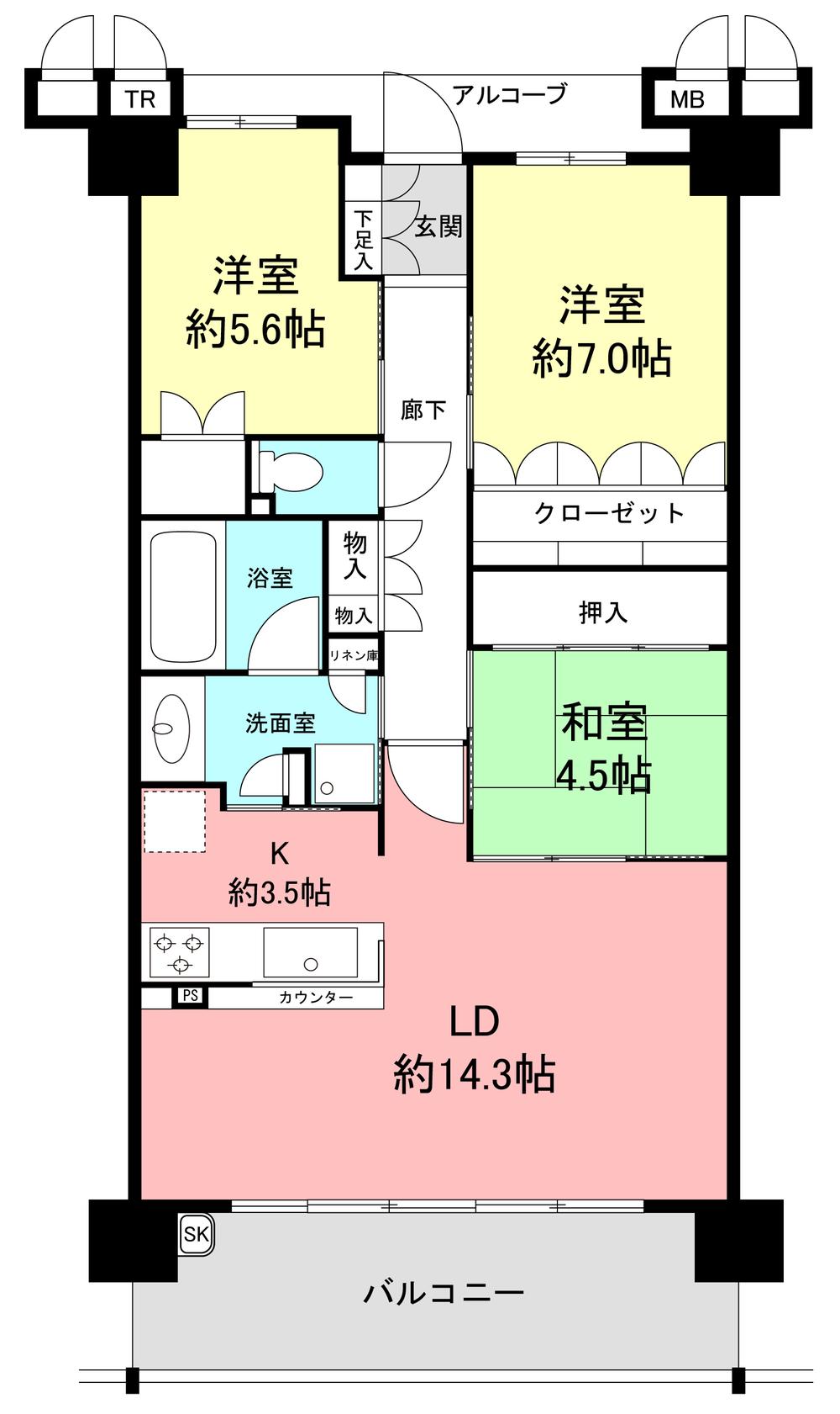Floor plan. 3LDK, Price 33,500,000 yen, Occupied area 81.11 sq m , Balcony area 12.73 sq m
