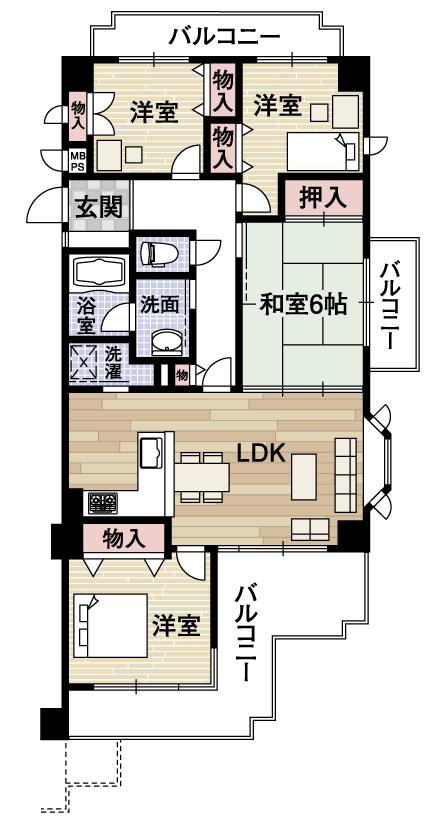 Floor plan. 4LDK, Price 19 million yen, Occupied area 75.26 sq m , You can immediately you move in a balcony area 19.98 sq m renovated. The top floor corner residence ・ Three-sided balcony