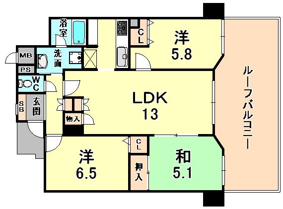 Floor plan. 3LDK, Price 25 million yen, Occupied area 63.36 sq m , Balcony area 22.08 sq m