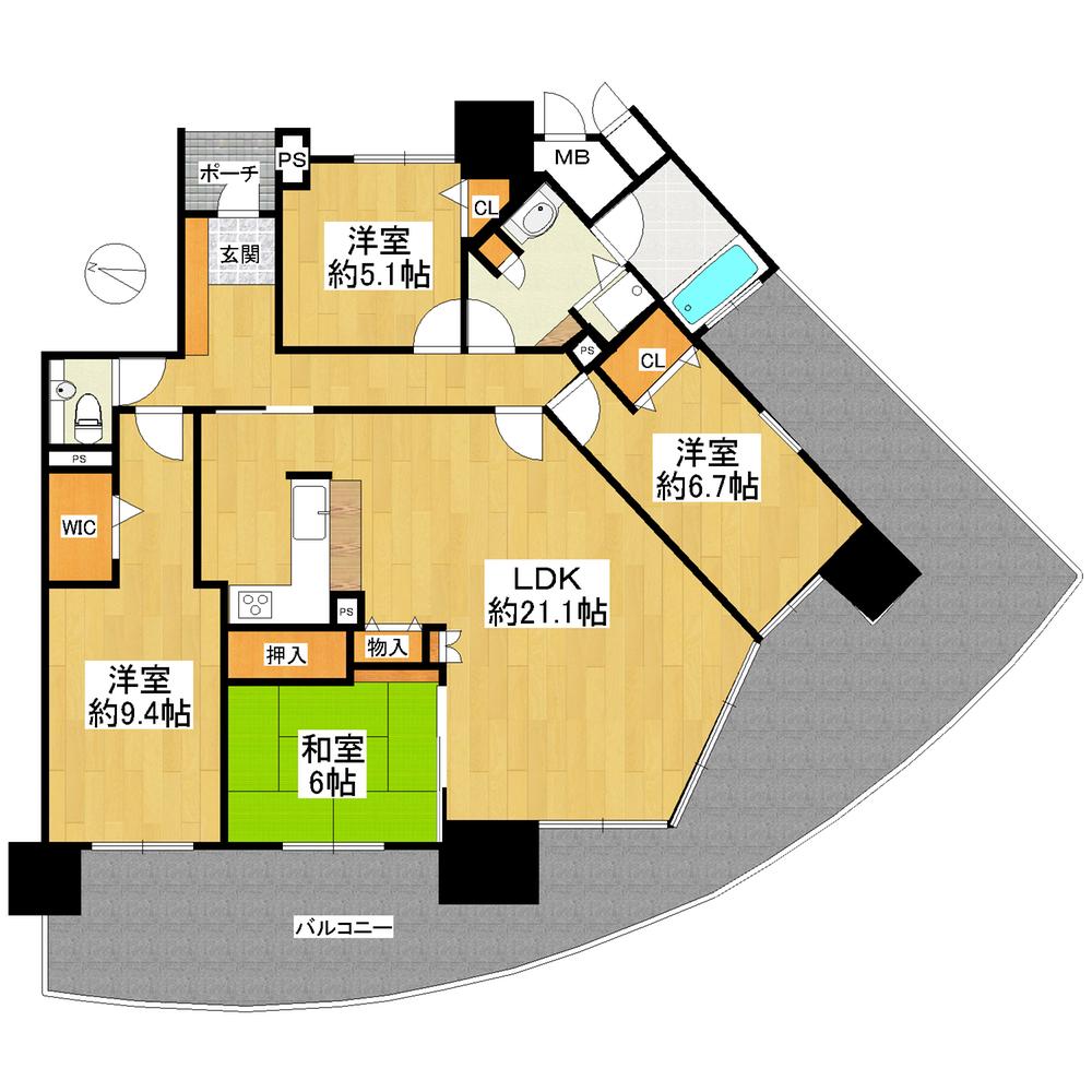 Floor plan. 4LDK, Price 34,800,000 yen, The area occupied 109.4 sq m , 109.40 sq m of balcony area 41.97 sq m angle room 4LDK