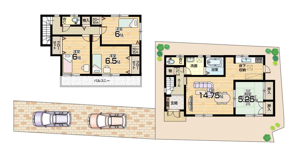 Floor plan. 35,800,000 yen, 4LDK, Land area 158.36 sq m , Building area 95.58 sq m floor plan Parking 2 cars ・ Wide balcony!