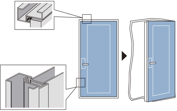 Building structure.  [Entrance door with TaiShinwaku] Adopting the entrance door with a Tai Sin frame the front door. Even distortion in building occurs with a large force caused by the earthquake, You can open the door, Escape route to the outside will be allocated (conceptual diagram)