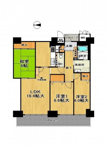 Floor plan. 3LDK, Price 43,800,000 yen, Occupied area 83.56 sq m , Balcony area 13.3 sq m