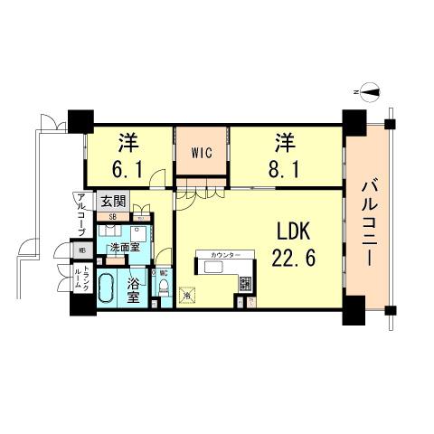 Floor plan. 2LDK, Price 46,880,000 yen, Occupied area 85.53 sq m , Balcony area 14.76 sq m